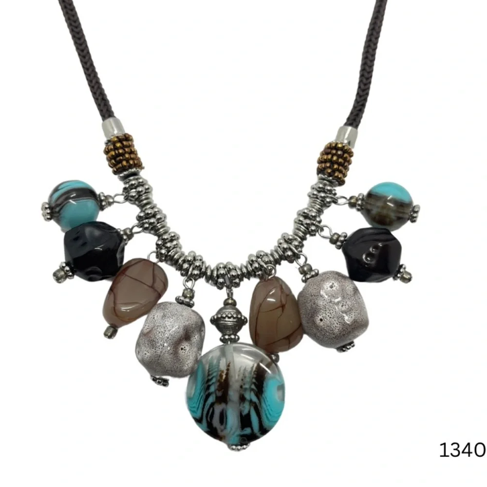 1340 Chico's Silver and Blue Layered Necklace